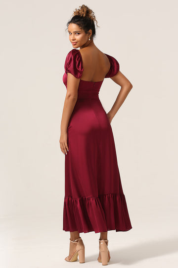 Sweetheart Burgund brudepike kjole med Puff ermer